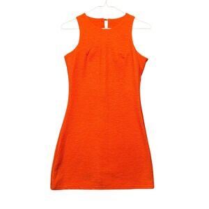 VTG Rhapsody Orange Textured Shift Mini Dress High Neck Keyhole Back S